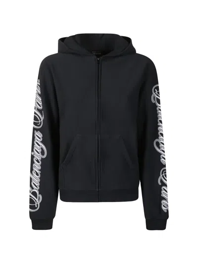 Balenciaga Zip Cotton Knitwear In Black