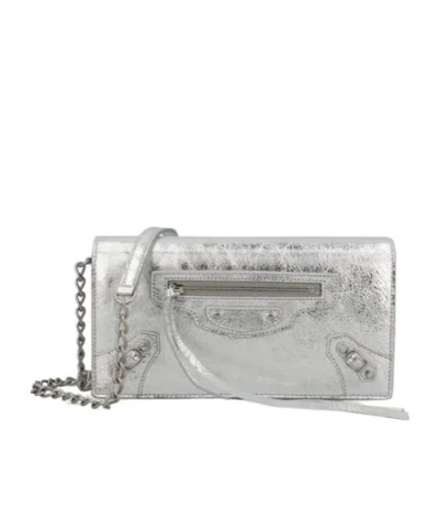 Balenciaga Zip Detailed Metallic Crossbody Bag In Gray