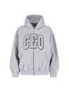 Balenciaga Zip Front Hoodie With Contrast Logo And Ribbed Details In Gray