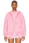 Balenciaga Fruity Distressed Archetype Fleece Graphic Zip Hoodie In Faded Dirty Pink