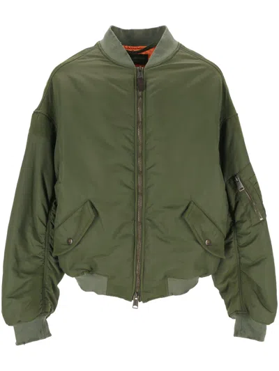 Balenciaga Off-shoulder Bomber Jacket In Green