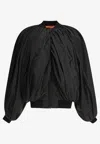 Balenciaga Black Bomber Draped Jacket With Elastic Rear Hem In Tech Fabric Woman
