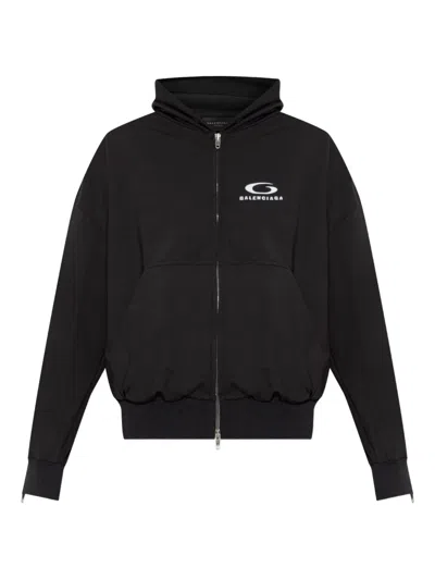 Balenciaga Zip-up Hooded Jacket In Black