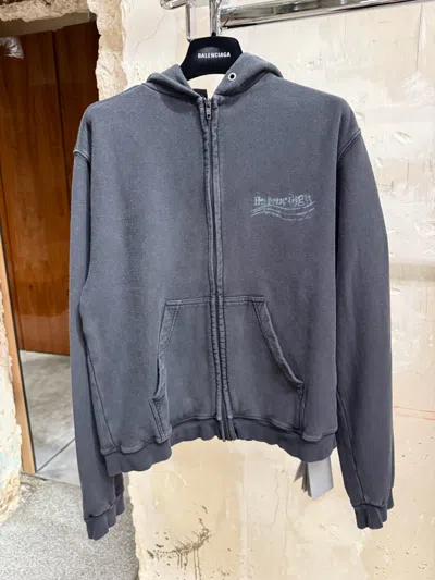 Balenciaga Zip-up Hooded Sweatshirt In Gray