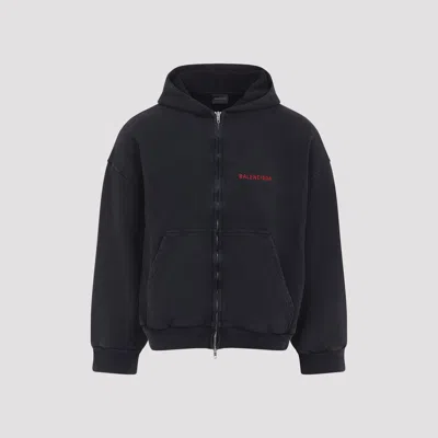 Balenciaga Hooded Zip Front Pocket Sweatshirt In Black