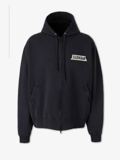 Balenciaga Men Masking Tape Oversized Zip-up Hoodie In Black