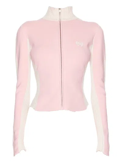 Balenciaga Zip-up Logo-embroidered Sweater In Pink