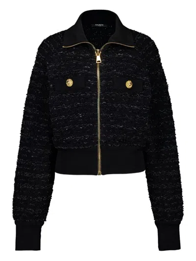 Balenciaga Zip-up Tweed Jacket In Black