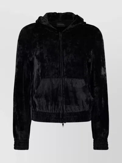 Balenciaga Zip-up Velvet Hoodie Embellished Back