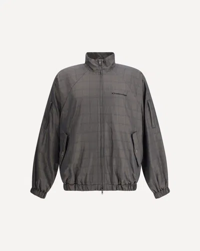 BALENCIAGA ZIPPED JACKET WITH BROWN AND BLUE CHECKED MOTIF