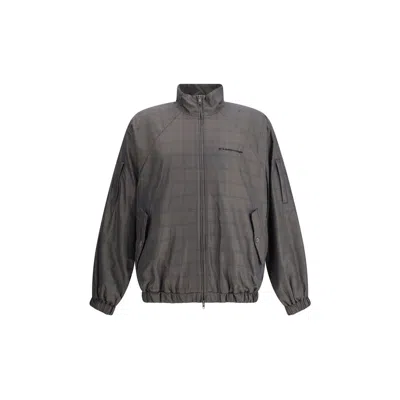 BALENCIAGA ZIPPED JACKET WITH BROWN AND BLUE CHECKED MOTIF