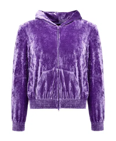 Balenciaga Zipped Velvet Hoodie In Purple