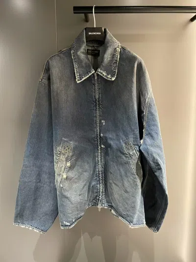 Balenciaga Zipper Denim Jacket In Black