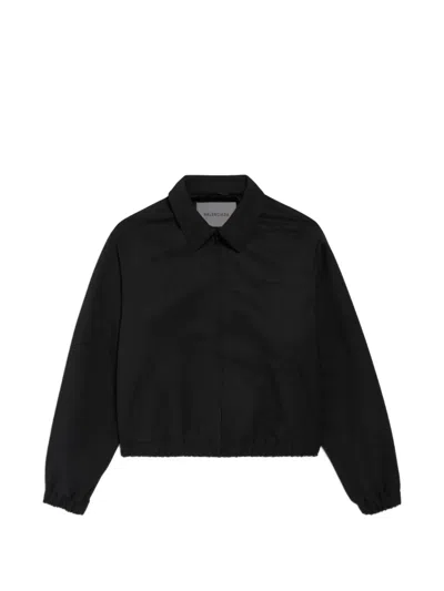 Balenciaga Cropped Collared Jacket Nylon Silk Blend In Black