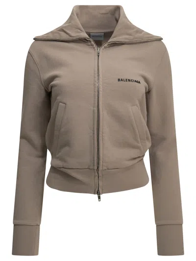 Balenciaga Zip-up Sweatshirt With Logo In Gray