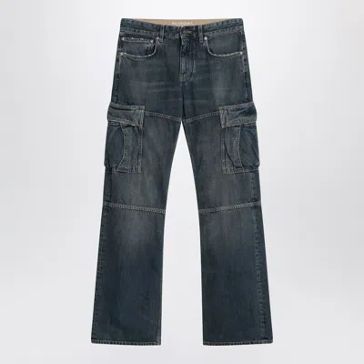 Balenciaga -inspired Faded Cargo Regular Jeans With Distressed Effect In Blue