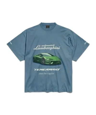 Balenciaga Lamborghini Oversized Printed Cotton-jersey T-shirt In Blue
