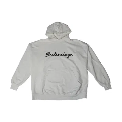 Balenciage Balenciaga Script Logo Hoodie White In Gray