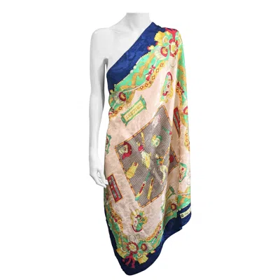 Pre-owned Balestra Silk Crepe Scarf, Cricket Theme In Sand