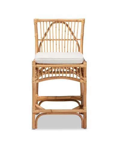 Bali & Pari 20" Upholstered And Rattan Rose Modern Bohemian Counter Stool In White,natural Brown
