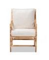 Bali & Pari 23.6" Upholstered And Rattan Brandon Modern Bohemian Armchair In White,natural Brown