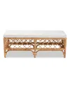Bali & Pari 48" Upholstered And Natural Rattan Orchard Modern Bohemian Accent Bench In White,natural Brown