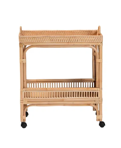 Bali & Pari Bali Pari Lombok 32.3" Rattan Modern Bohemian Wine Cart In Brown