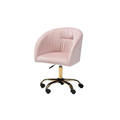 Bali & Pari Glam And Luxe Blush Pink Velvet Fabric And Gold Metal Swivel Office Chair
