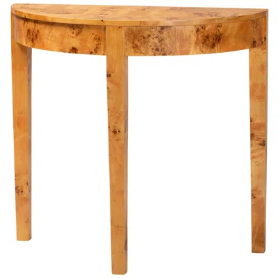 Bali & Pari Jihan Modern Natural Real Burl Wood Half-moon Console Table In Brown