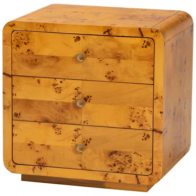 Bali & Pari Netra Modern Natural Real Burl Wood 3-drawer Nightstand In Yellow