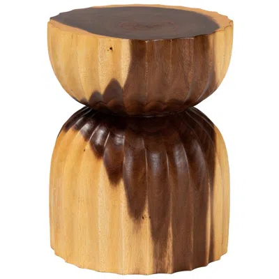 Bali & Pari Noleta Hand-carved Suar Wood Side Table In Brown