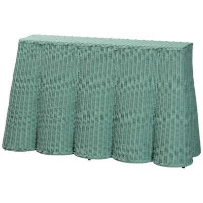 Bali & Pari Palm Bohemian Seafoam Green Scallop Rattan Console Table