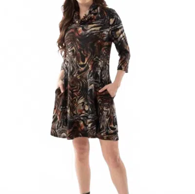 Bali Animal Print A-line Cowl Dress In Brown In Black