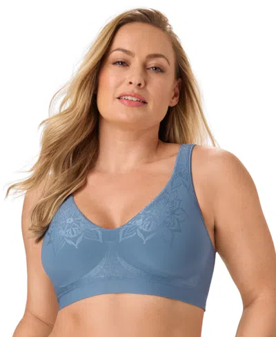 Bali Comfort Revolution Comfortflex Fit Seamless 2-ply Wireless Bra 3484 In Antique Blue Aztec