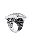 Bali Cross Scroll Rectangle Statement Overlay Ring In Silver In Metallic