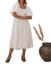 Bali Elf Cherie Puff Sleeve Midi Dress In White In White