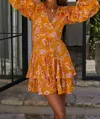 Bali Elf Shayla Ruffle Wrap Mini Dress In Golden Birds In Multi