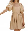Bali Elf Strawberry Fields Puff Sleeve Mini Dress In Weekend Beige In Multi