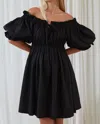 Bali Elf Vacay Off Shoulder Cotton Mini Dress In Black In Black
