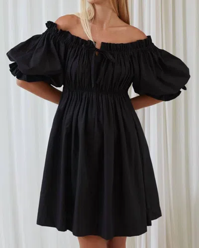 Bali Elf Vacay Off Shoulder Cotton Mini Dress In Black