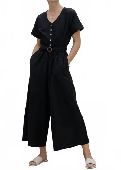 Bali Lane Evora Linen Belted Jumpsuit In Black