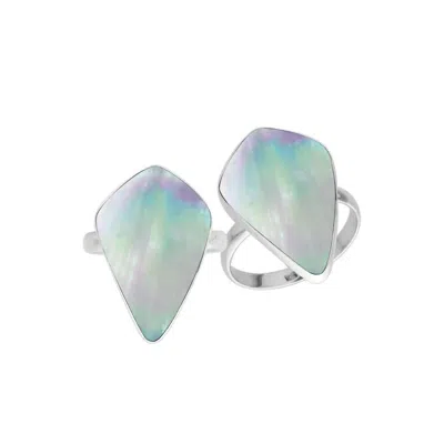 Bali Mother Of Pearl Geometric Ring In Multi In Green