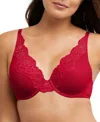 Bali Women's One Smooth U Comfort Stretch Lace Uw Df0084 In Scarlet Berry