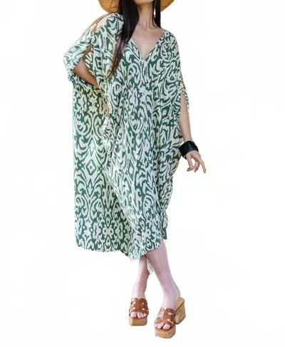 Bali Queen Belize Open Shoulder Caftan Dress In Green