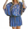 Bali Queen Embroidered Floral Tunic Dress In Denim In Multi