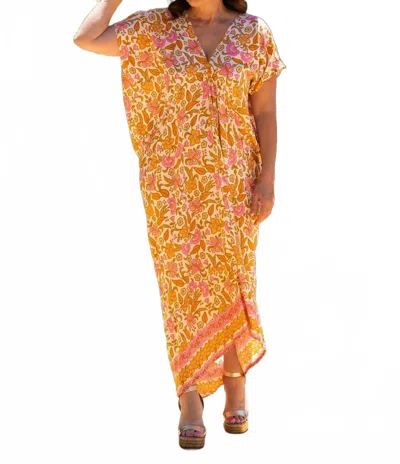 Bali Queen Long Caftan Dress In Beach Blossom In Yellow