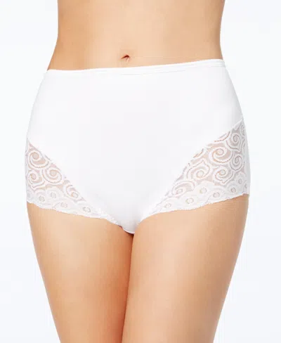 Bali Women's Firm Tummy-control Lace Trim Microfiber Brief Underwear 2 Pack X054 In White