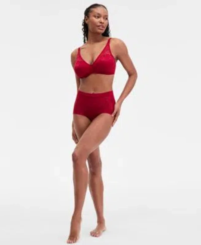 Bali Womens Breathe Wireless T Shirt Bra High Rise Brief Underwear In Red