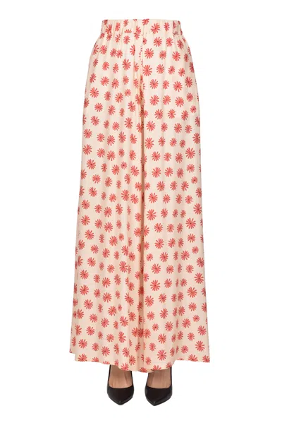 Balia 8.22 Flower Print Silk Trousers In Beige