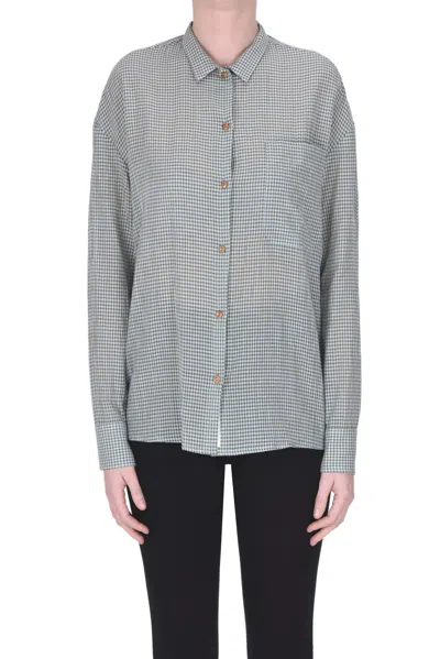 Balia 8.22 Micro Vichy Print Shirt In Olive Green